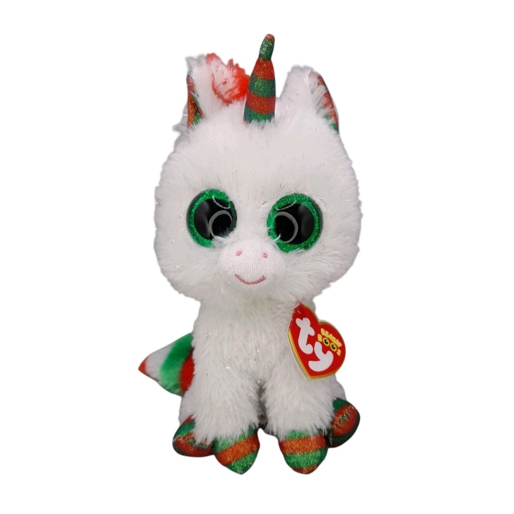Ty Beanie Boos Snowfall Unicorn Christmas Plush White Red Green 2021 6 inch